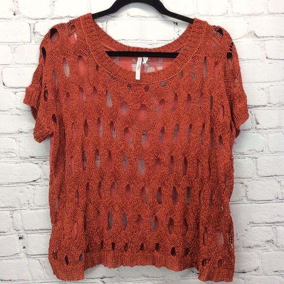 36 Point 5 Crochet Top Women's M Burnt Orange See Through Pullover Beachy Boho - Picture 3 of 11
